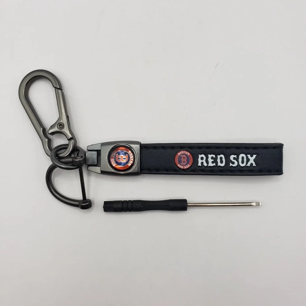 Boston Red Sox Major League Baseball Blk Leather Lanyard Quick Release Keychain
